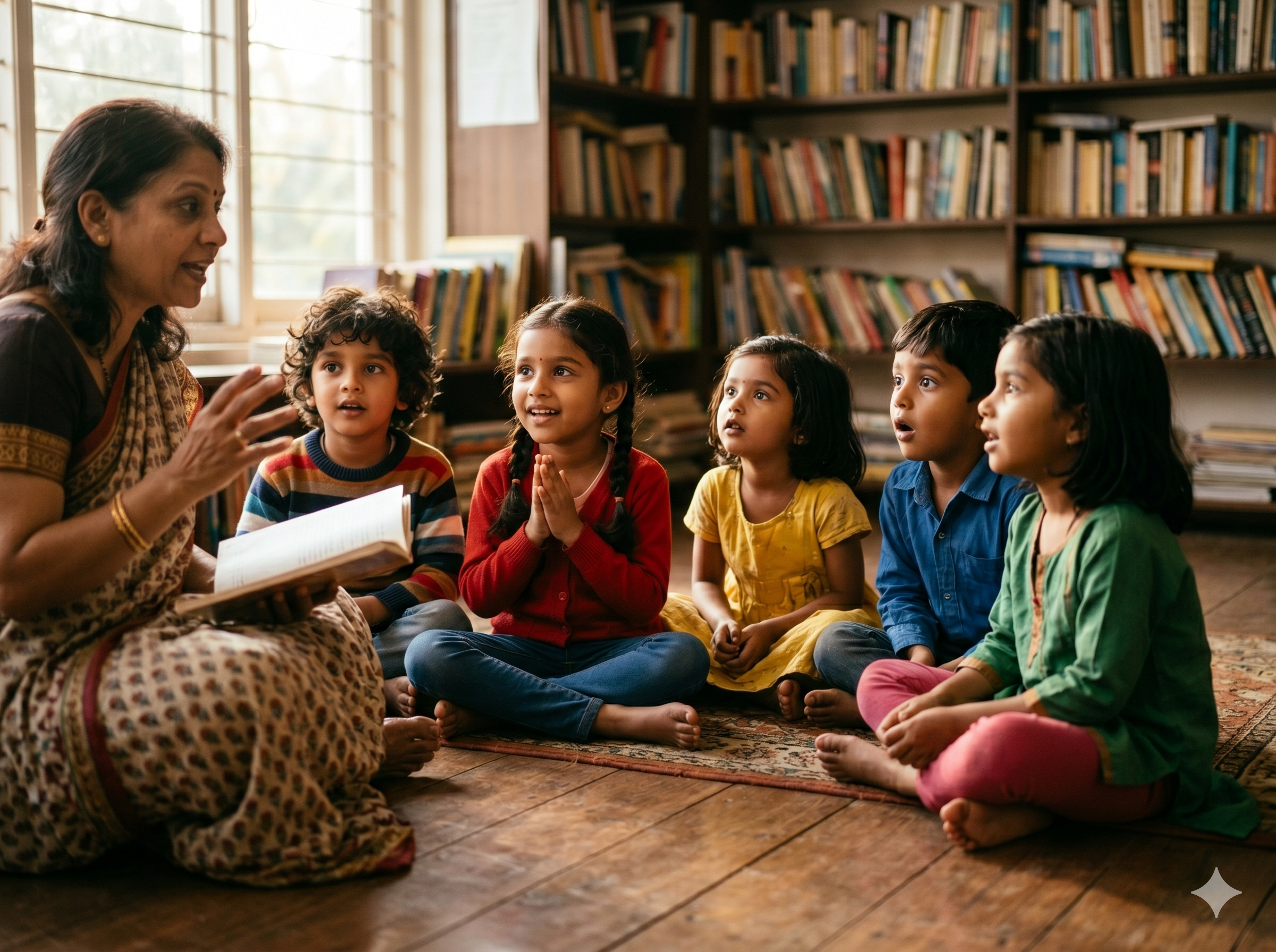 Children engaged in a storytelling session